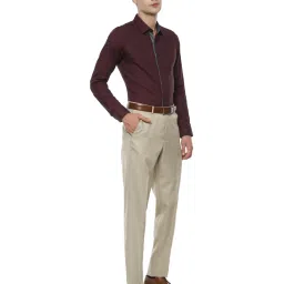 Van Heusen Beige Regular Fit Self Pattern Flat Front Trousers image 4