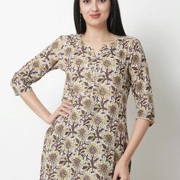 HERE&NOW Women Floral Printed V-Neck Pure Cotton Straight Kurti-picture-22