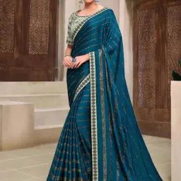 Odette Blue Embellished Saree With Unstitched Blouse-image-27