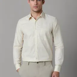 Louis Philippe Cream Cotton Slim Fit Checks Shirt-picture-13