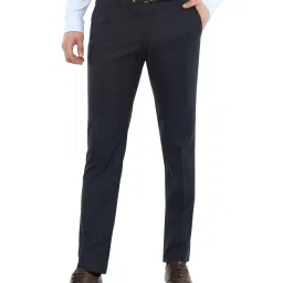 Van Heusen Navy Slim Fit Checks Flat Front Trousers image 1