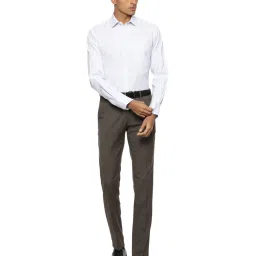 Van Heusen Brown Slim Fit Flat Front Trousers image 3