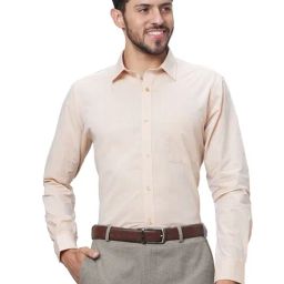Raymond Light Yellow Cotton Slim Fit Texture Shirt-picture-1