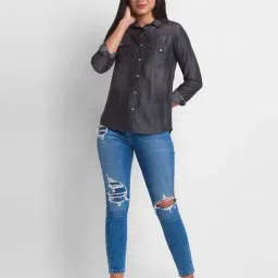 Spykar Black Cotton Regular Fit Shirt image 4