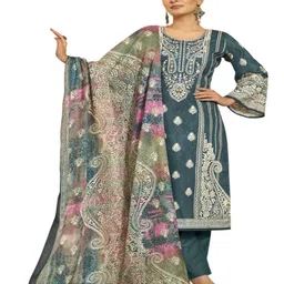 DRAVINAM Trends Embroidered Pure Cotton Unstitched Dress Material-picture-41
