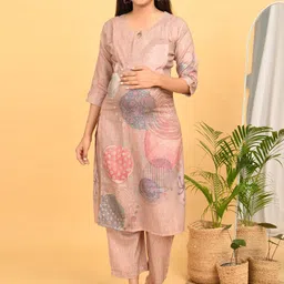 GOLDSTROMS Women Maternity Linen Kurta with Trousers-image-31