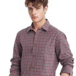 RARE RABBIT Men Comfort FitSpread Collar Tartan Checked Cotton Formal Shirt image 4