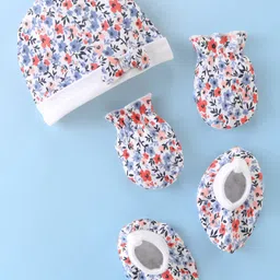 Babyhug 100% Cotton Cap Mittens And Booties Floral Print - Multicolour-image-32