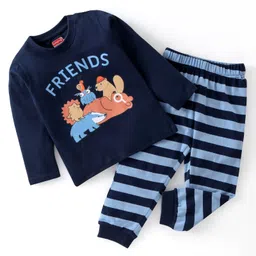 Babyhug Cotton Knit Full Sleeves Night Suit Friends Printed - Navy Blue-picture-12