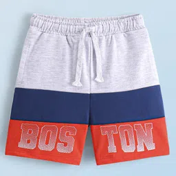 Honeyhap Premium Terry 100% Cotton Shorts  with Bio Finish Text Print - Grey Navy & Orange-picture-21