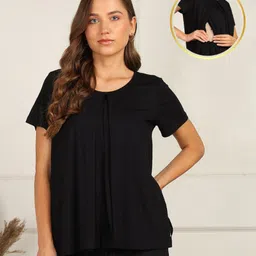 Zelena Half Sleeves Solid Extra Stretchable Zipless Maternity Top - Black-picture-15