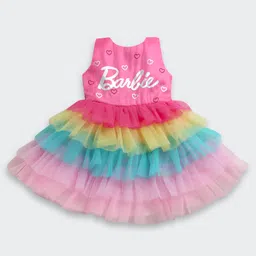 Barbie by Tiny Girl Woven Sleeveless Brand Name Printed Layered Dress - Hot Pink-image-43