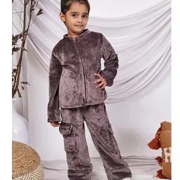 NEUDIS Velvet Knit Full Sleeves Ribbed Winter Jacket & Trouser Set - Charcoal Grey-picture-26