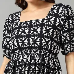 Raiyani Enterprise Printed Puff Sleeve Square Neck Fit & Flare Midi Dress image 2
