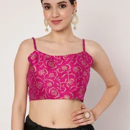 studio rasa Ethnic Motifs Printed Shoulder Straps Bralette Crop Top-image-93