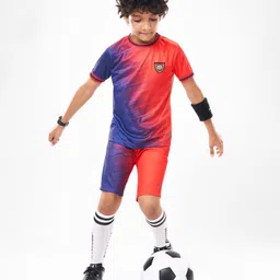 Pine Active Knit Half Sleeves Printed T-Shirt & Shorts Set - Red image 2