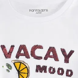 Pantaloons Junior Frill Sleeves Vacay Mood Text Embellished Top - White image 3