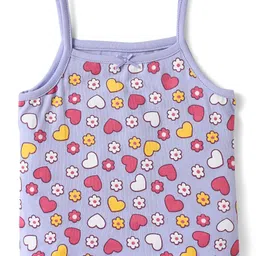 Babyoye Cotton Elastane Knit Sleeveless Slips With Star & Heart Print Pack Of 3 - Pink Brown & Lavender image 2