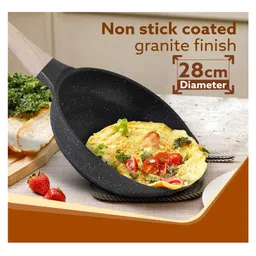 AGARO Imperial Granite Non Stick Frypan, 3L / 28cm, With Glass Lid, Cast Aluminium Body, Gas & Induction Compatible Dark Grey image 2