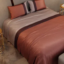 Stoa Paris Copper & Beige Striped 300 TC Super King Bedsheet Set - 2.74 m x 2.74 m image 5