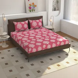 NEW TOWN Multicoloured 210 TC Cotton Fitted Queen Bedsheets With 2 Pillow Covers-image-22