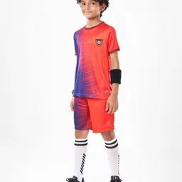 Pine Active Knit Half Sleeves Printed T-Shirt & Shorts Set - Red image 3