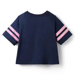 Pine Kids Cotton Knit Half Raglan Sleeves T-Shirt With Shine Text Print & Tape Detailing - Navy Blue image 3