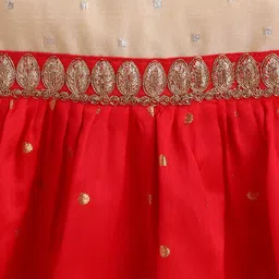 Many frocks & Woven Sleeveless Polka Dots Foil Printed Gota Lace Embellished Dress - Red & Beige image 4