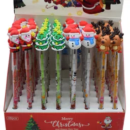 Asera 24 Pcs Christmas Pencils Stackable Push Pencils with Christmas Santa Claus Cap, Christmas Tree, Snowman for kids Birthday Return Gifts Party Favours favors Take away Gifts - Red & Green image 3