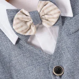 Mark & Mia Half Sleeves Partywear Romper With Bow Detailing Solid Colour - Sky Blue image 4