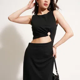 Tokyo Talkies Women Round Neck Sleeveless Cut Out Sheath Midi Dress-picture-35
