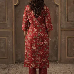 Indo Era Floral Printed Round Neck Straight Kurta With Trousers & Dupatta image 2