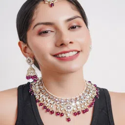 Divisha 18 K Gold-Plated CZ-Studded & Pearl Beaded Jewellery Set-picture-33