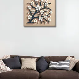 OLIVE TREE Beige & Off White 1 Piece Canvas Floral and Botanical Wall Paintings-image-11