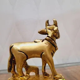 Aakrati Yellow Cow with Calf Brass Showpiece-image-69