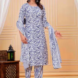 Online selling Floral Printed Regular Pure Cotton Kurta With Trousers & Dupatta-picture-35