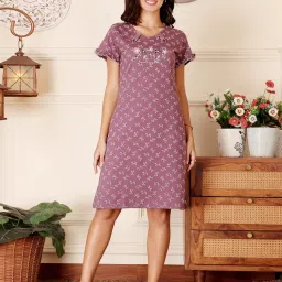 Bodycare Maroon Women Printed Knee Length Nightdress-picture-33