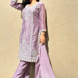 ANVERI TEXTILES Women Embroidered Regular Pure Silk Kurta & Pyjama With Dupatta-picture-11