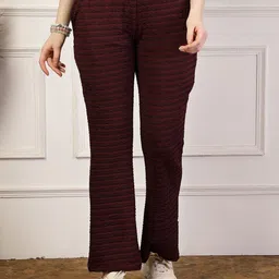 UZARUS Women Self Design Striped Mid-Rise Relaxed-Fit Bootcut Trouser-image-93