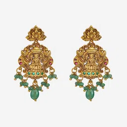 Kushal's Fashion Jewellery Gold-Plated Cubic Zirconia-Studded Antique Jewellery Set image 4
