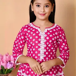ikonic fashion Girls Festive & Party Kurta and Sharara Set (Pink Pack of 1) image 2