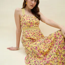 aayu Floral Print Schiffli Georgette Fit & Flare Midi Dress image 3