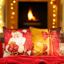 Vendola Gold-Toned & Red 2 Pieces Abstract Printed Velvet Square Cushion Covers-picture-40