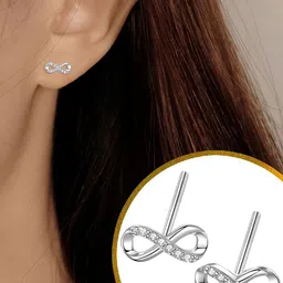 VAMA Silver-Plated Crystals Studded Infinity Shaped Studs image 2