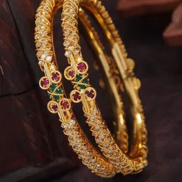 Anouk Set Of 2 Gold-Plated & Gold Brass Artificial Stones Bangles-picture-38