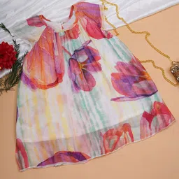 HERE&NOW Girls Floral Printed Cotton A-Line Knee Length Dress-picture-46