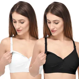 Fabme Nursing Maternity Feeding Seamless Bra Pack Of 2 - White & Black-picture-39