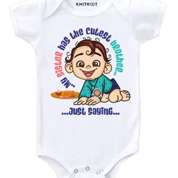 KNITROOT Cutest Brother Print Half Sleeves Onesie - White-picture-16