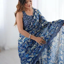 Mitera Floral Printed Mirror Work Pure Chiffon Saree-image-71