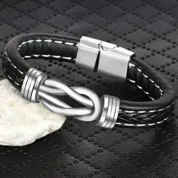 The Roadster Lifestyle Co. Men Black Leather Band Wraparound Bracelet-picture-19